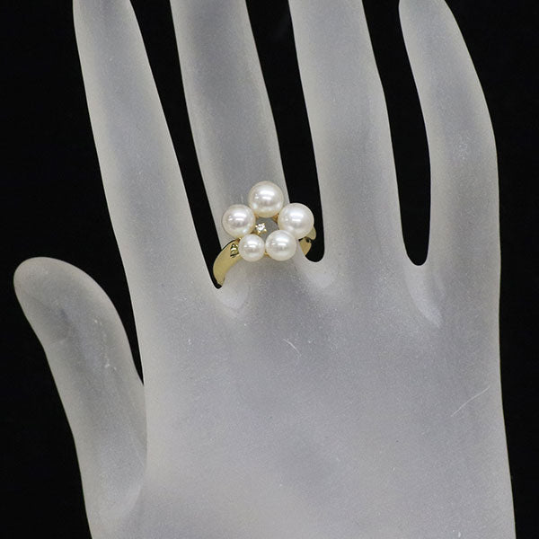 田崎真珠 K18YG アコヤ 真珠/パール ダイヤモンド リング 径約4.4-6.0mm D0.01ct