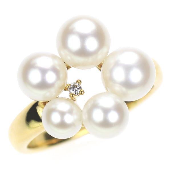 田崎真珠 K18YG アコヤ 真珠/パール ダイヤモンド リング 径約4.4-6.0mm D0.01ct