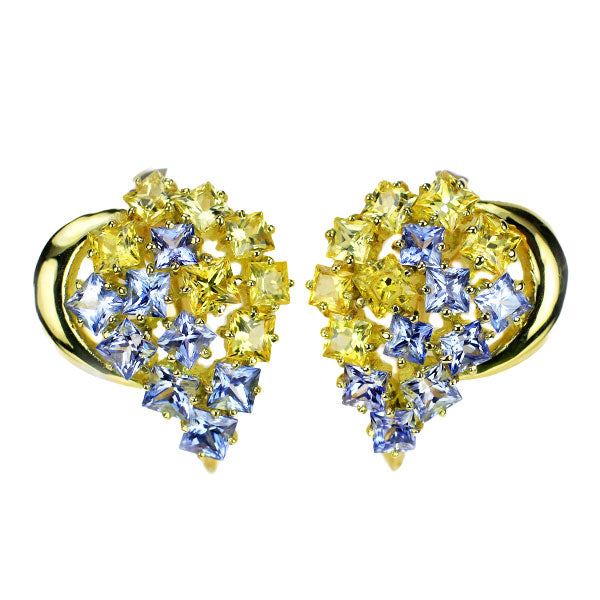 ジュネ K18YG ブルー/イエロー サファイア イヤリング 3.54ct