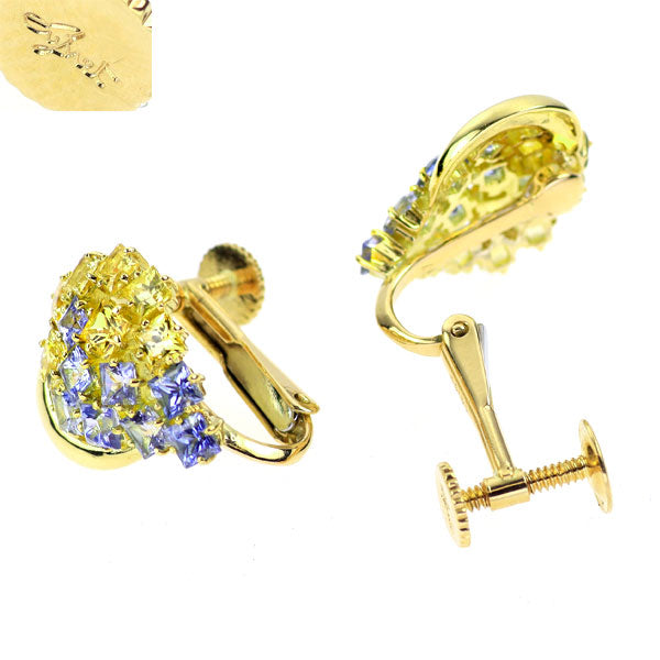ジュネ K18YG ブルー/イエロー サファイア イヤリング 3.54ct