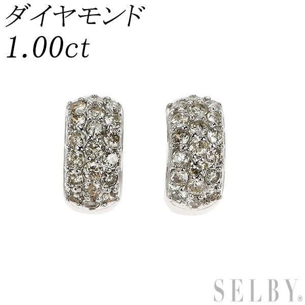 K18WG ダイヤモンド イヤリング 1.00ct  フープ パヴェ