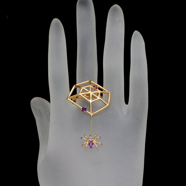 ガランテ・ヴィスコンティ K18PG アメジスト ブルートパーズ ガーネット リング 蜘蛛