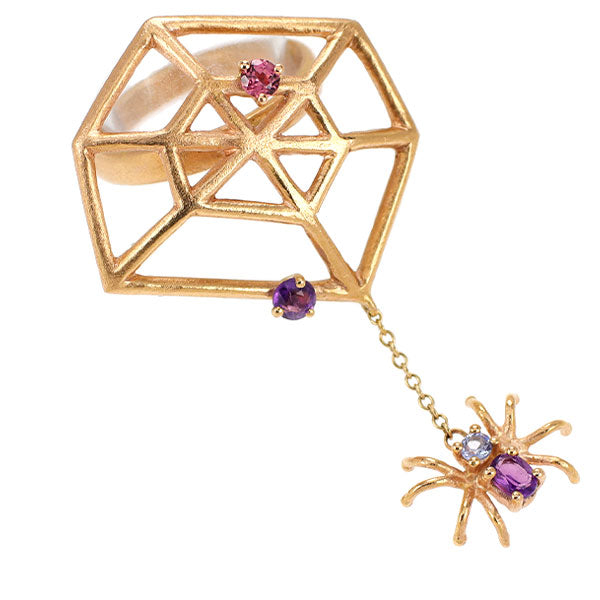ガランテ・ヴィスコンティ K18PG アメジスト ブルートパーズ ガーネット リング 蜘蛛