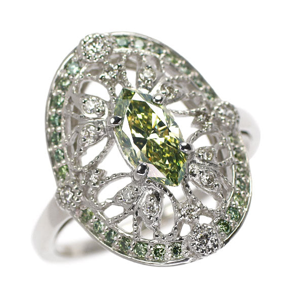 Pt900 トリートグリーンダイヤモンド リング 0.80ct D0.37ct