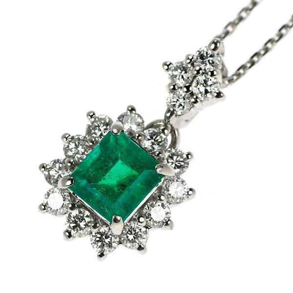 Pt エメラルド ダイヤモンド ペンダントネックレス 0.74ct D0.53ct