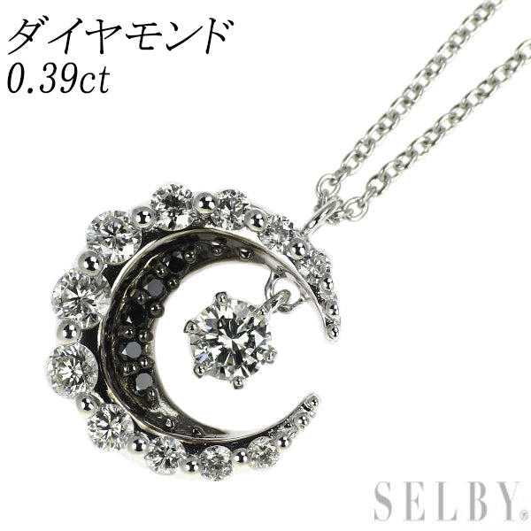 K18WG ブラック/カラーレス ダイヤモンド ペンダントネックレス 0.39ct 月