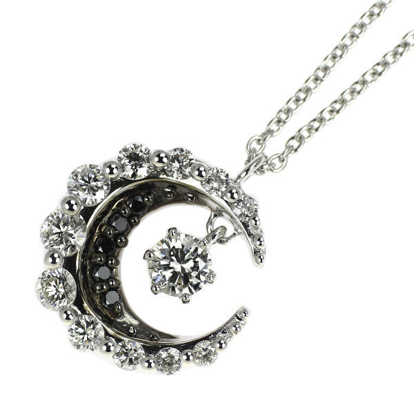 K18WG ブラック/カラーレス ダイヤモンド ペンダントネックレス 0.39ct 月
