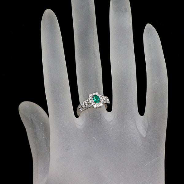 Pt900 エメラルド ダイヤモンド リング 0.22ct D0.43ct