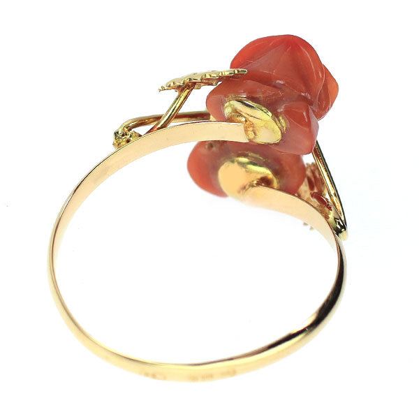 K18YG 珊瑚/サンゴ リング フラワー