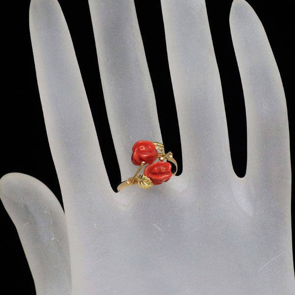 K18YG 珊瑚/サンゴ リング フラワー