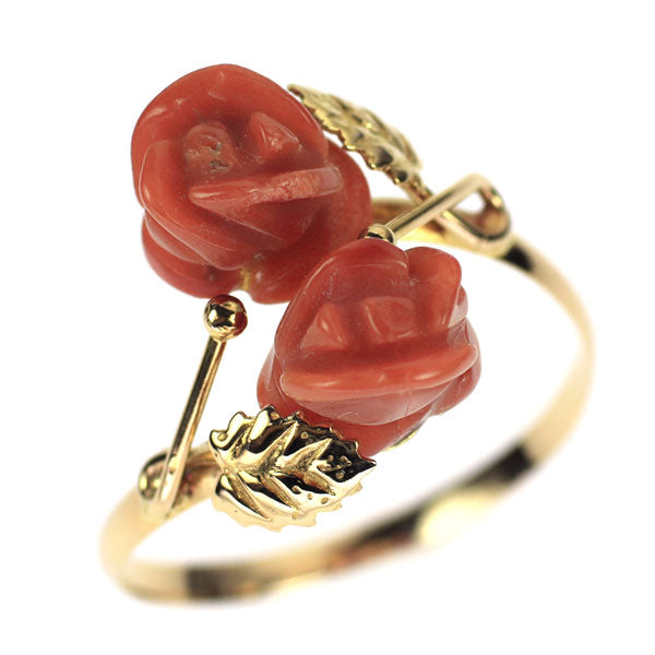 K18YG 珊瑚/サンゴ リング フラワー