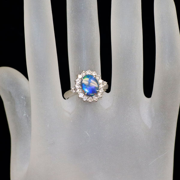 Pt900 ブラックオパール ダイヤモンド リング 0.92ct D0.62ct