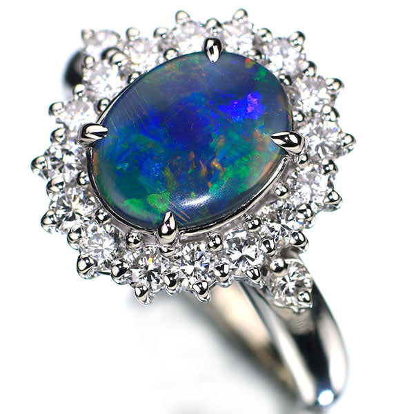 Pt900 ブラックオパール ダイヤモンド リング 0.92ct D0.62ct