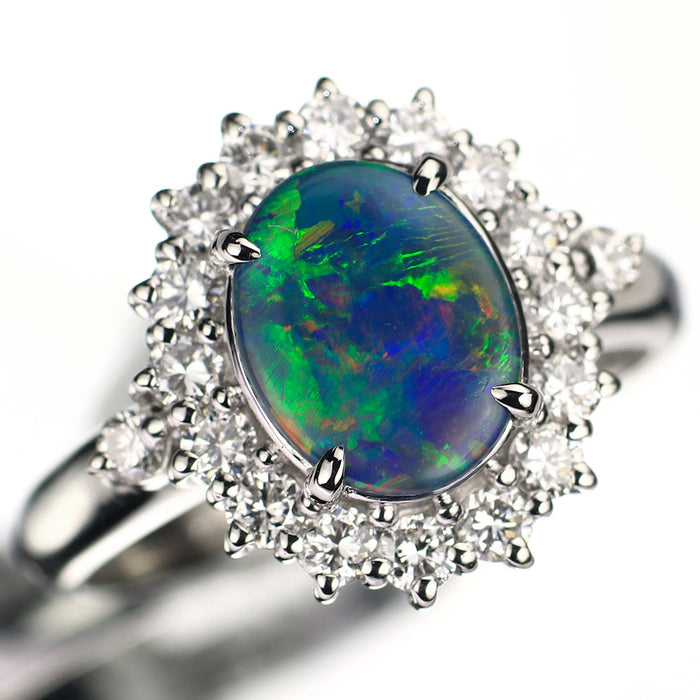 Pt900 ブラックオパール ダイヤモンド リング 0.92ct D0.62ct