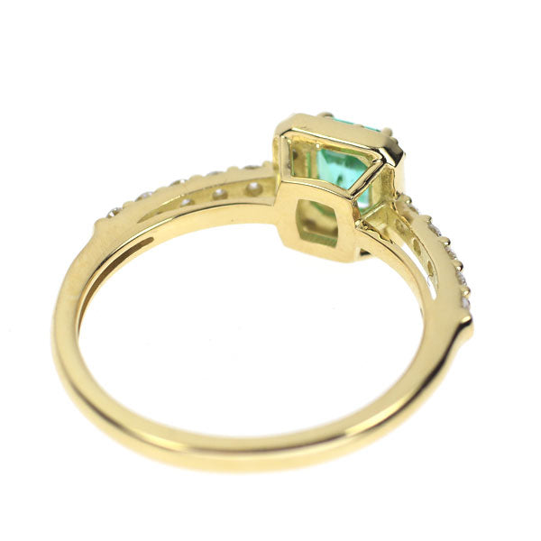 新品 K18YG コロンビア産 F1エメラルド ダイヤモンド リング 0.42ct D0.29ct 【エスコレ】