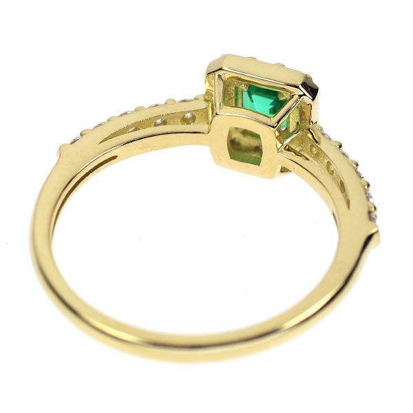 新品 K18YG コロンビア産 F1エメラルド ダイヤモンド リング 0.33ct D0.29ct 【エスコレ】