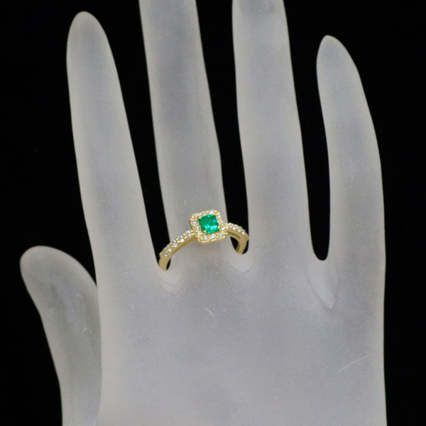 新品 K18YG コロンビア産 F1エメラルド ダイヤモンド リング 0.33ct D0.29ct 【エスコレ】