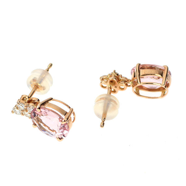 K18PG モルガナイト ダイヤモンド ピアス 3.18ct D0.38ct