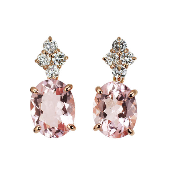 K18PG モルガナイト ダイヤモンド ピアス 3.18ct D0.38ct