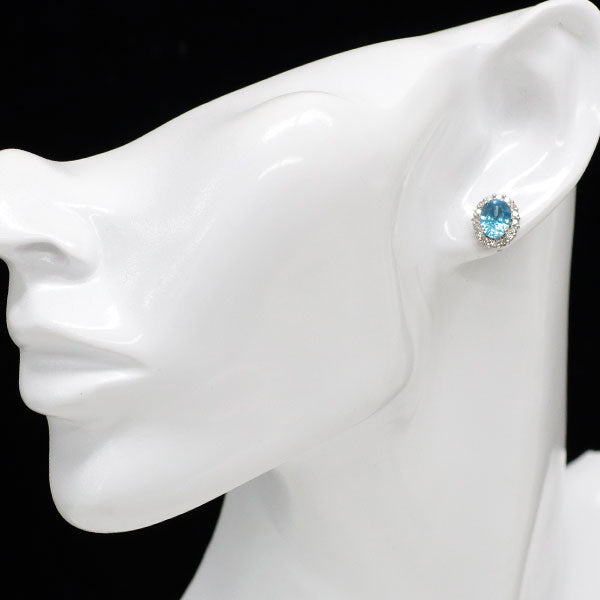 Pt900 カンボジア産ラタナキリブルージルコン ダイヤモンド ピアス 3.60ct D0.44ct