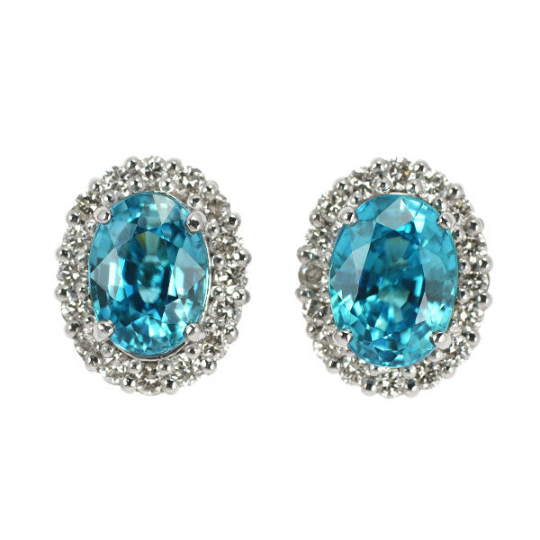 Pt900 カンボジア産ラタナキリブルージルコン ダイヤモンド ピアス 3.60ct D0.44ct