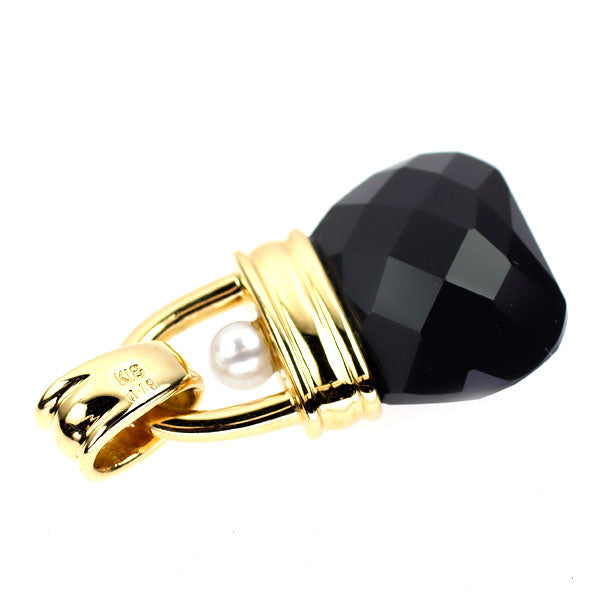 K18YG オニキス ダイヤモンド ベビーパール ペンダントトップ D0.18ct 径約3.2mm バッグ