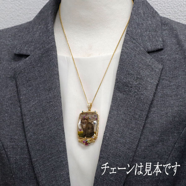 梶光夫 K18YG/WG ルチルクオーツ カラーストーン ダイヤモンド ペンダントトップ CS1.48ct D0.14ct 猫