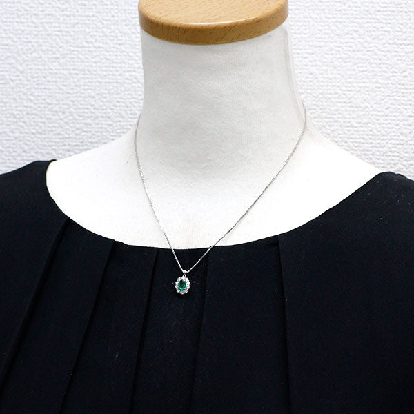Pt エメラルド ダイヤモンド ペンダントネックレス 0.48ct D0.32ct