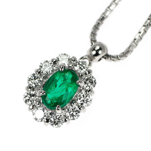 Pt エメラルド ダイヤモンド ペンダントネックレス 0.48ct D0.32ct