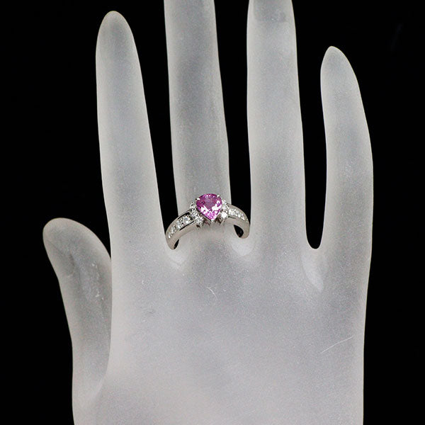 Pt900 ペアシェイプ ピンクサファイア ダイヤモンド リング 1.31ct D0.39ct