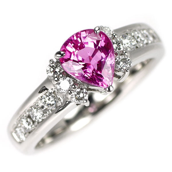 Pt900 ペアシェイプ ピンクサファイア ダイヤモンド リング 1.31ct D0.39ct