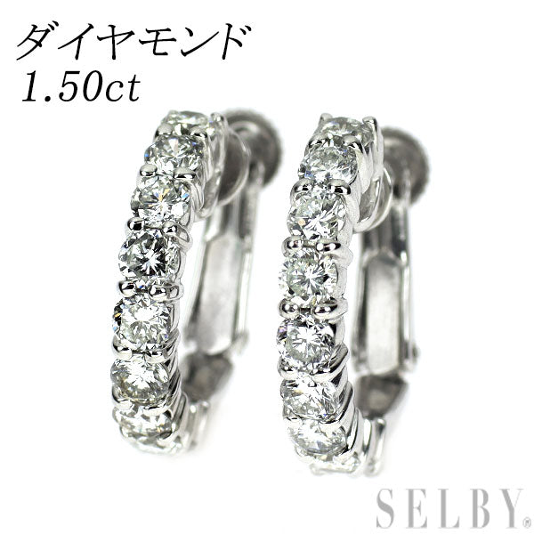 Pt900/ K14WG ダイヤモンド イヤリング 1.50ct  フープ