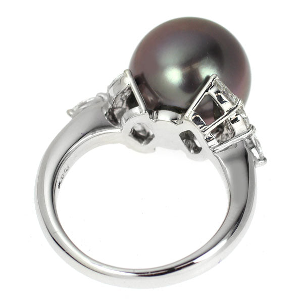 Pt900 黒蝶 真珠 ダイヤモンド リング 径約12.2mm D0.54ct