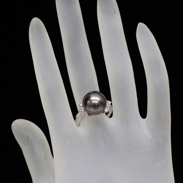 Pt900 黒蝶 真珠 ダイヤモンド リング 径約12.2mm D0.54ct