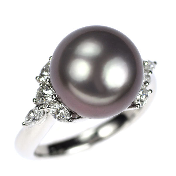 Pt900 黒蝶 真珠 ダイヤモンド リング 径約12.2mm D0.54ct