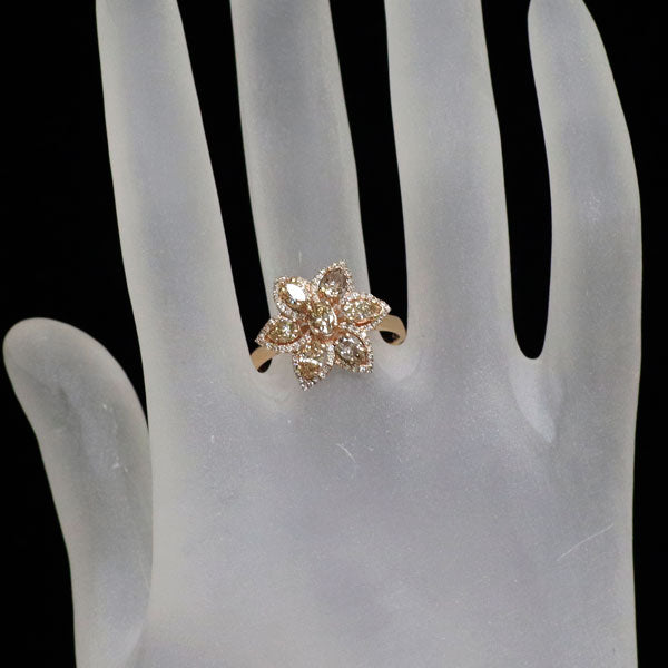K18PG ダイヤモンド リング 1.02ct D0.17ct フラワー