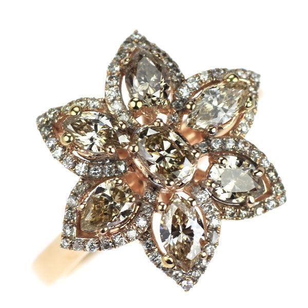 K18PG ダイヤモンド リング 1.02ct D0.17ct フラワー