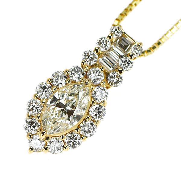 K18YG マーキス ダイヤモンド ペンダントネックレス 0.369ct L SI1 D0.45ct