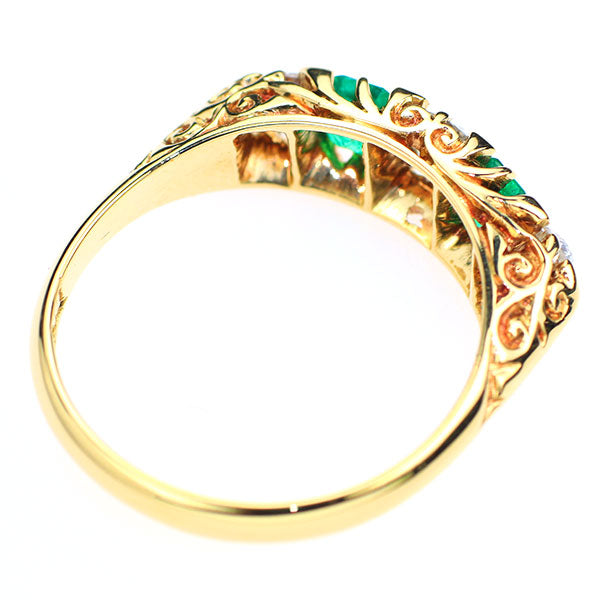 K18YG エメラルド オールドカットダイヤモンド リング イギリス製アンティーク【エスコレ】