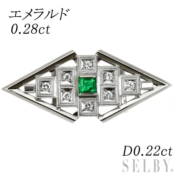 Pt850 エメラルド ダイヤモンド 帯留め 0.28ct D0.22ct 昭和レトロ 陽刻ヴィンテージ製品