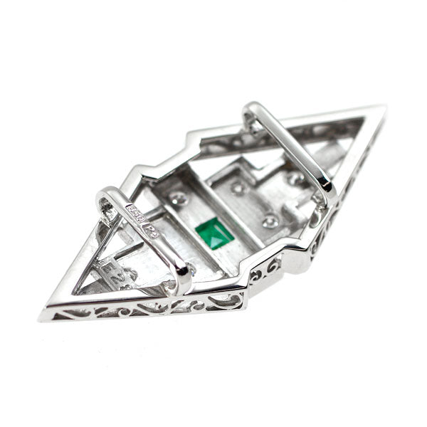Pt850 エメラルド ダイヤモンド 帯留め 0.28ct D0.22ct 昭和レトロ 陽刻ヴィンテージ製品