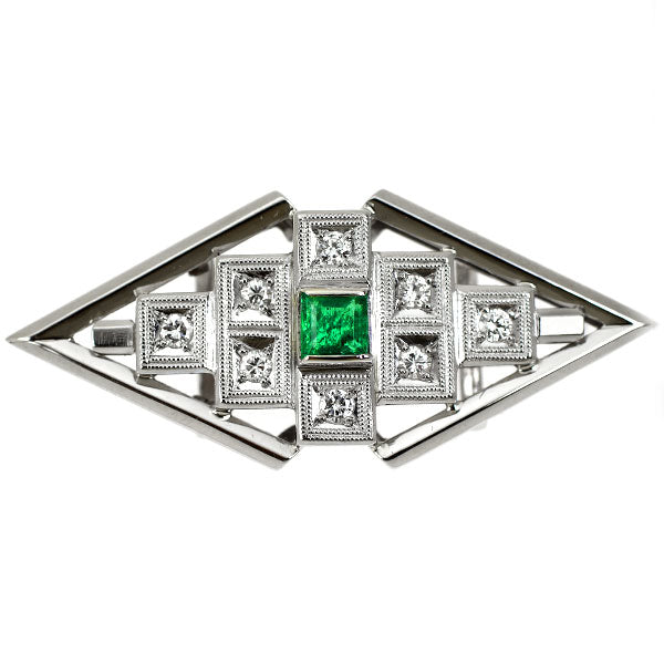 Pt850 エメラルド ダイヤモンド 帯留め 0.28ct D0.22ct 昭和レトロ 陽刻ヴィンテージ製品