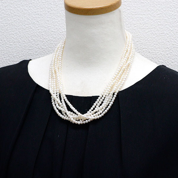真鍮（メッキ） 淡水ベビー 真珠 ネックレス 径約3.5-3.8mm 6連