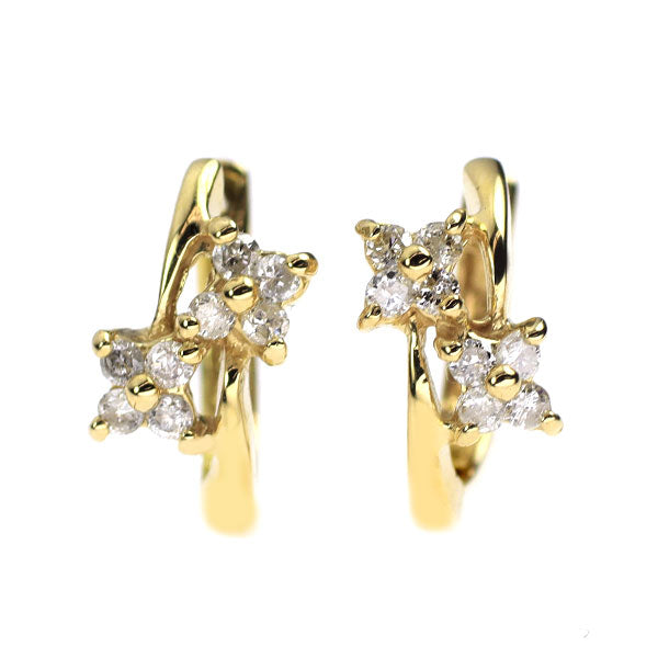 K18YG ダイヤモンド ピアス 0.20ct フープフラワー