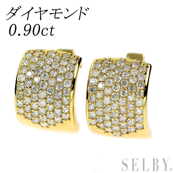 K18YG ダイヤモンド ピアス 0.90ct フープ パヴェ