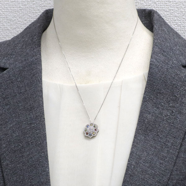 Pt トリートカラーダイヤモンド ペンダントネックレス 0.24ct D0.77ct フラワー