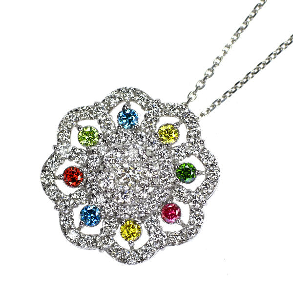 Pt トリートカラーダイヤモンド ペンダントネックレス 0.24ct D0.77ct フラワー