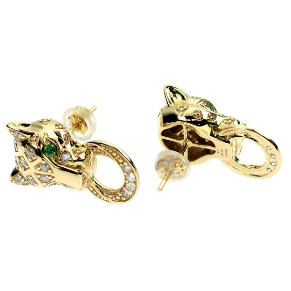 K18YG グリーンガーネット ダイヤモンド ピアス 0.10ct D0.30ct アニマル