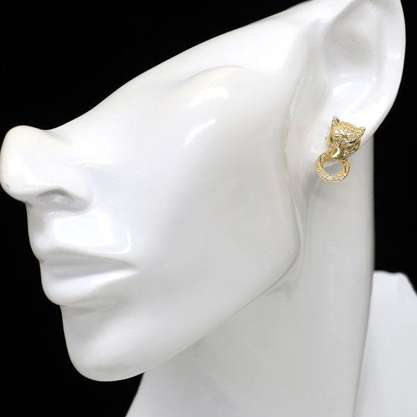K18YG グリーンガーネット ダイヤモンド ピアス 0.10ct D0.30ct アニマル