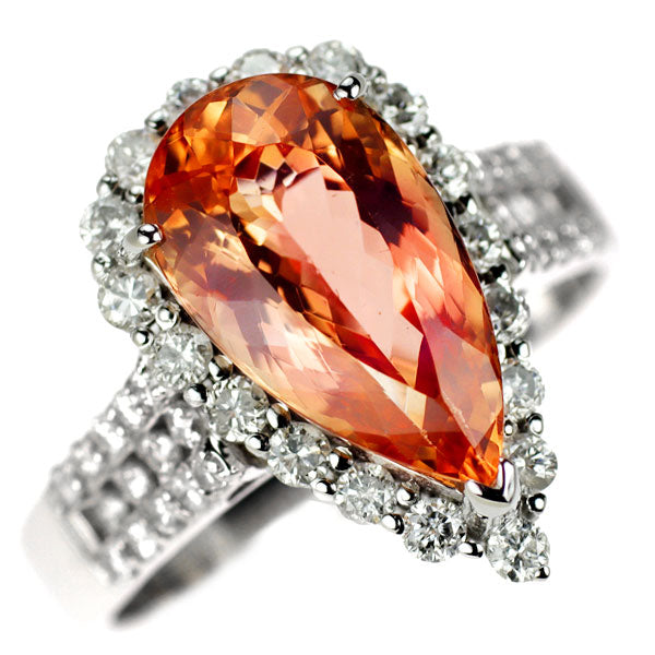 K18WG インペリアルトパーズ ダイヤモンド リング 4.03ct D0.64ct